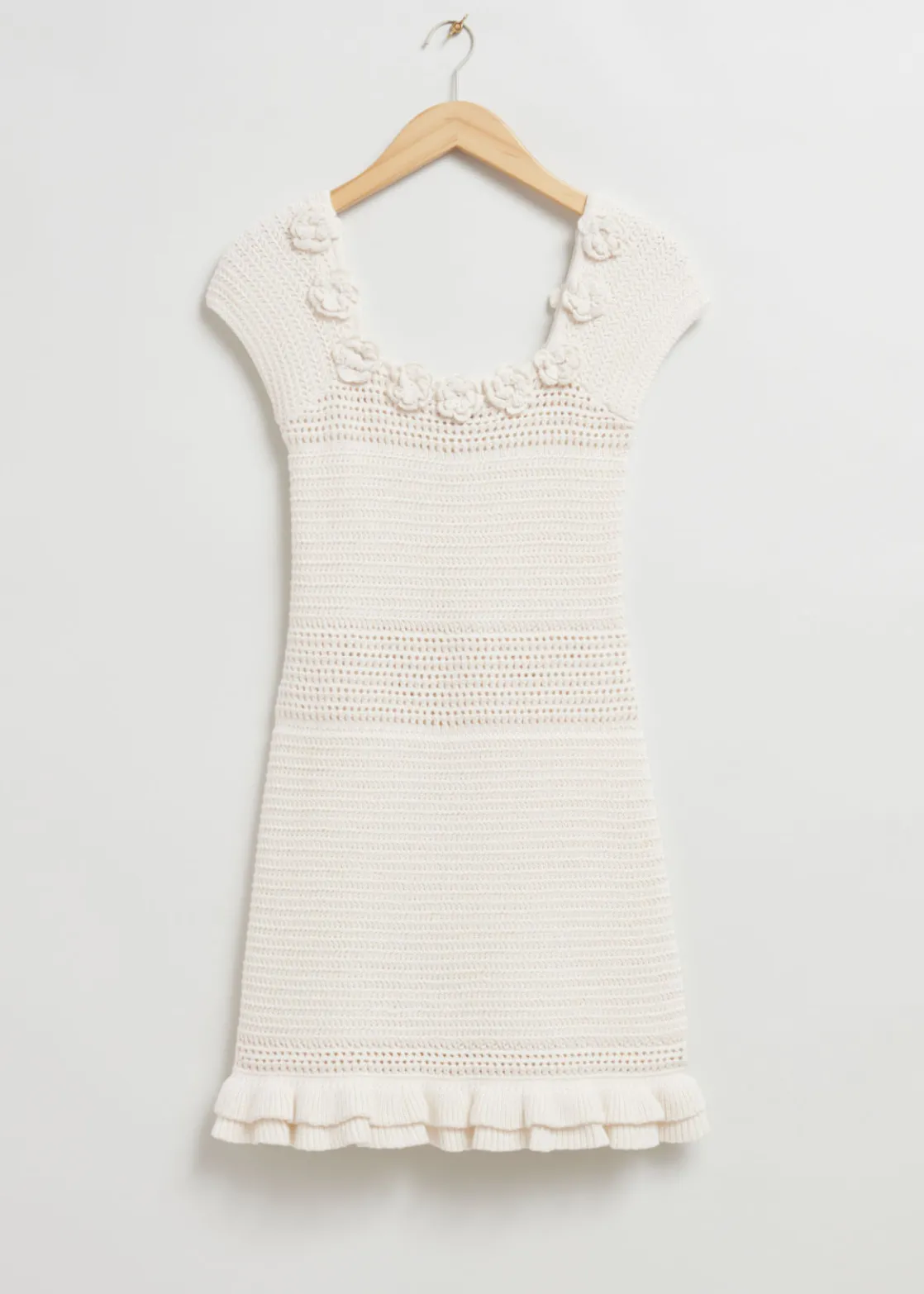 Floral-Appliqué Crochet Dress