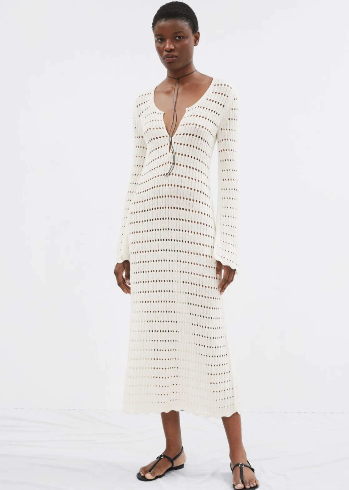 Scalloped Knit Midi Dress