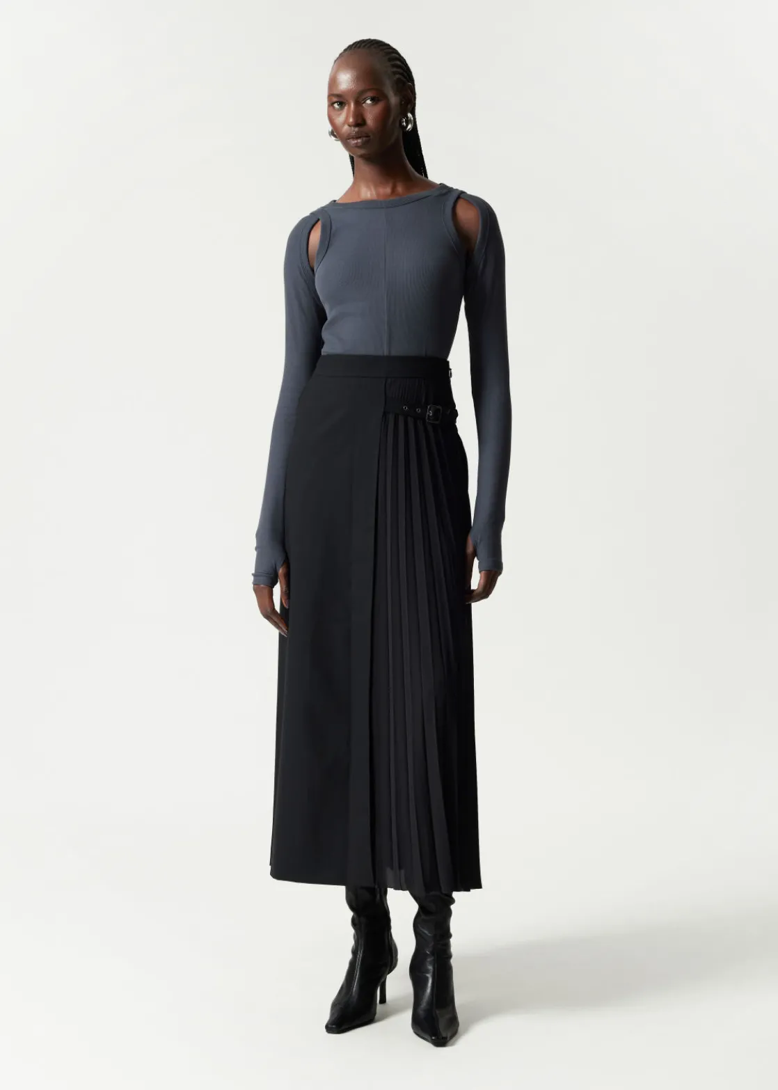 Belted Pleated Maxi Skirt