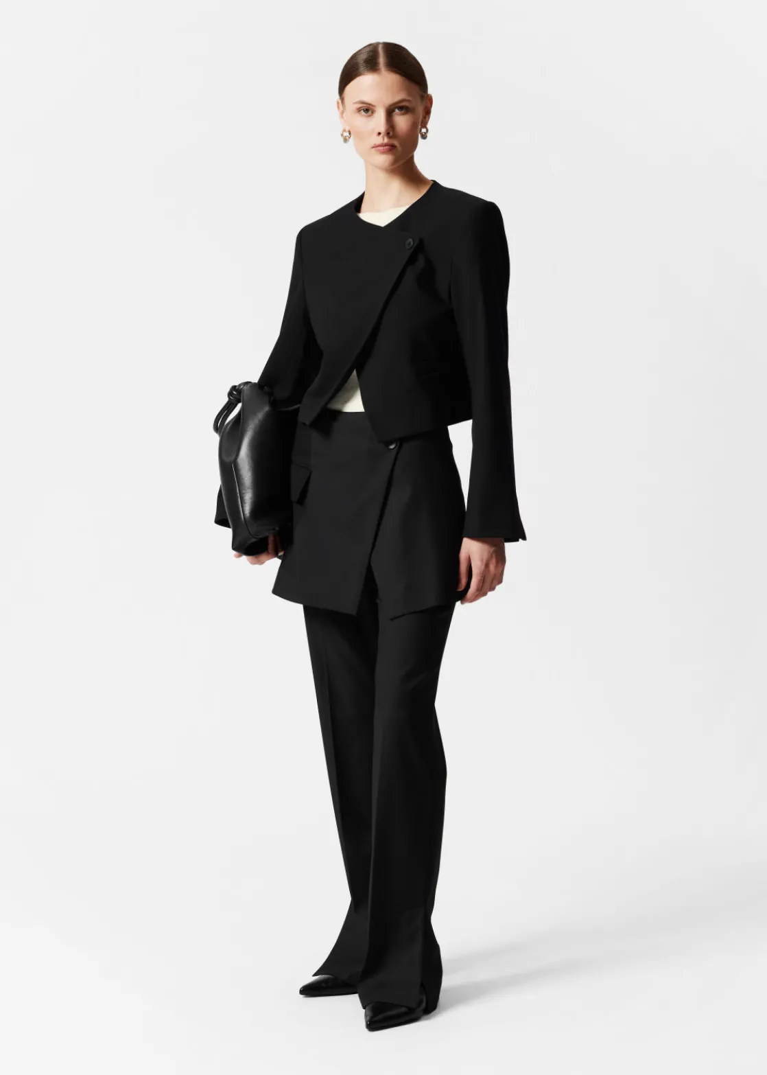 Cropped Collarless Blazer