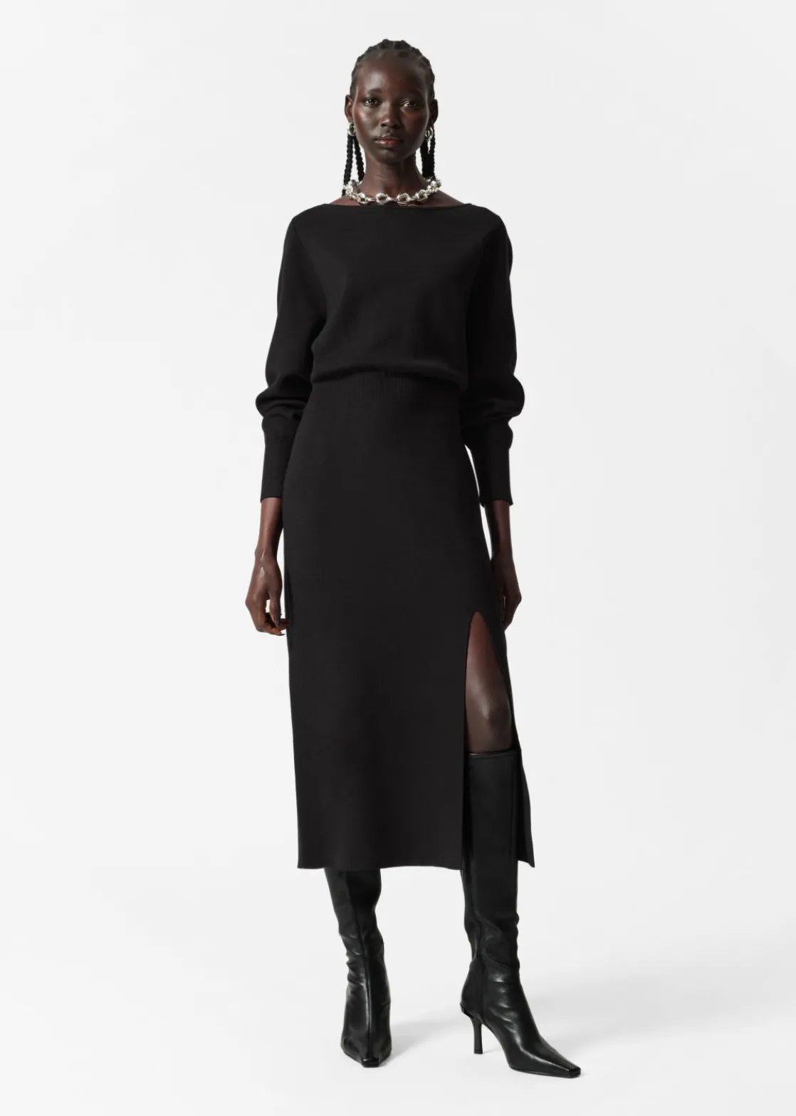 Slit-Detailed Midi Dress