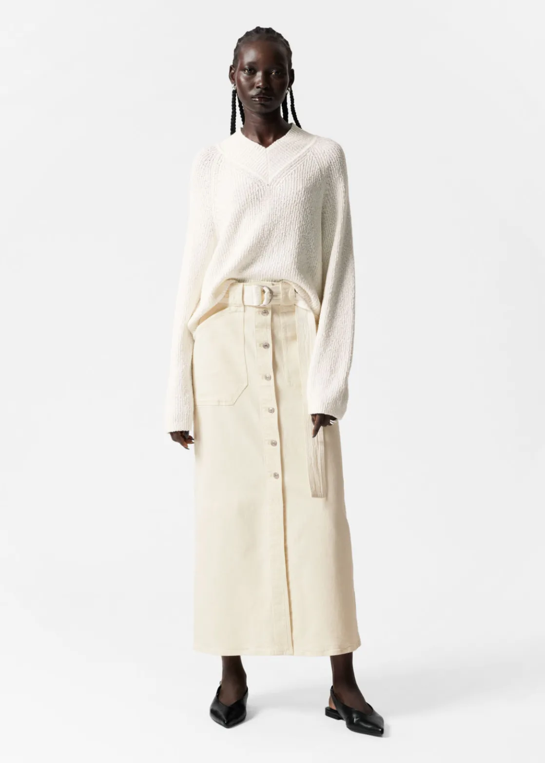 Buttoned Denim Midi Skirt