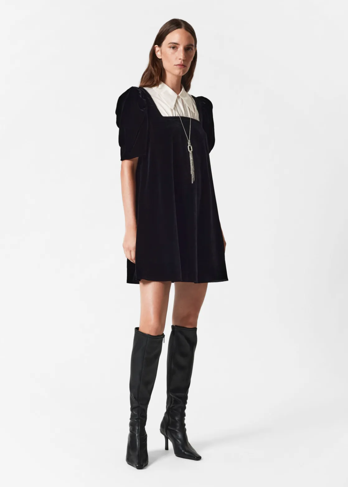 Collared Velvet Mini Dress