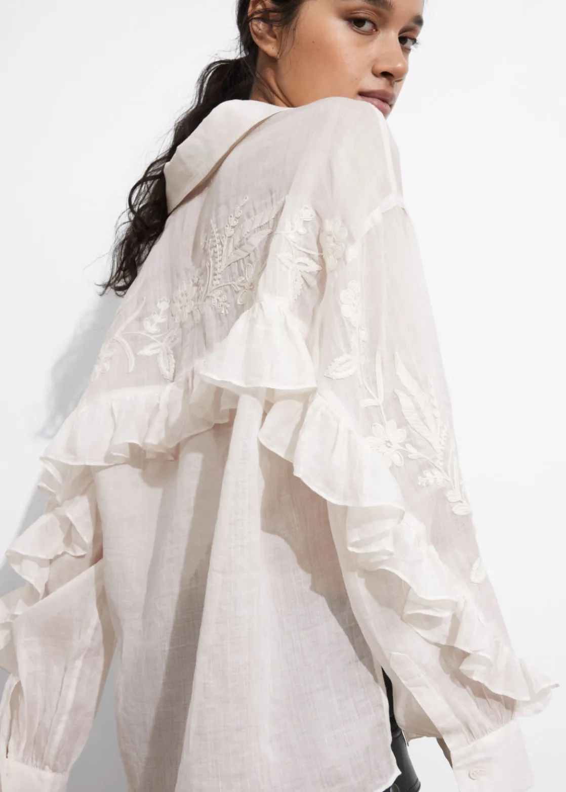Embroidered Frill-Trimmed Shirt