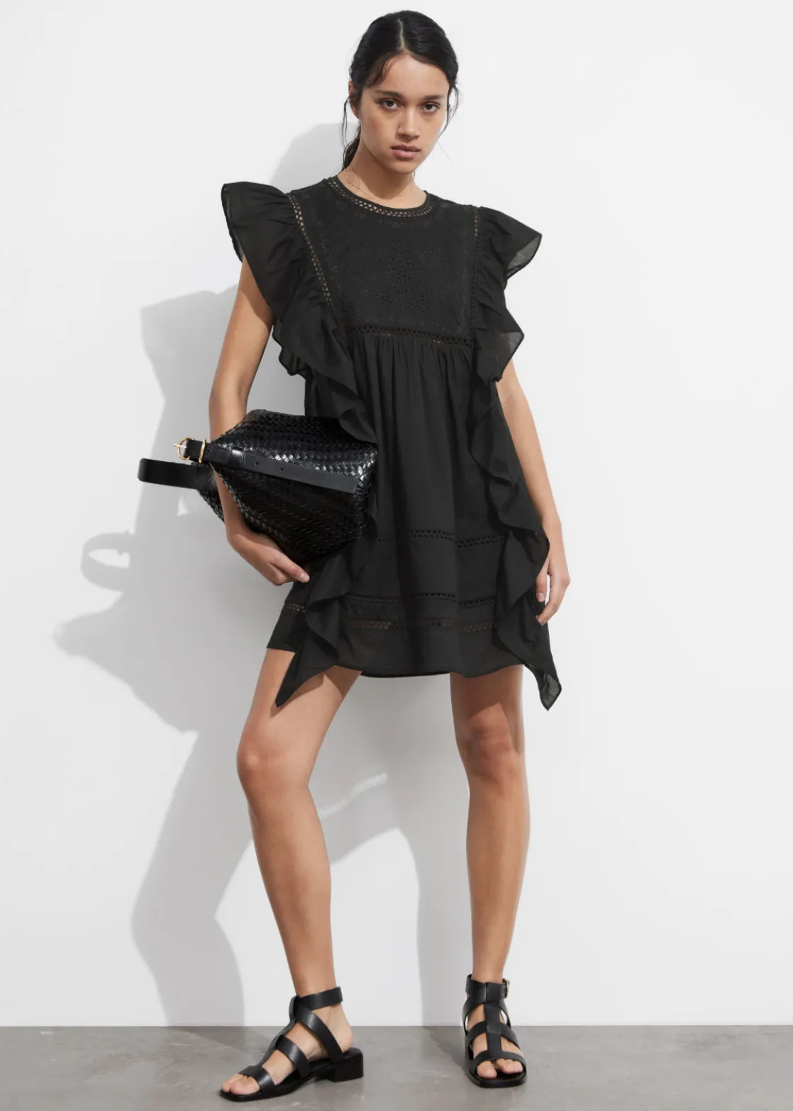 Embroidered Ruffle Mini Dress