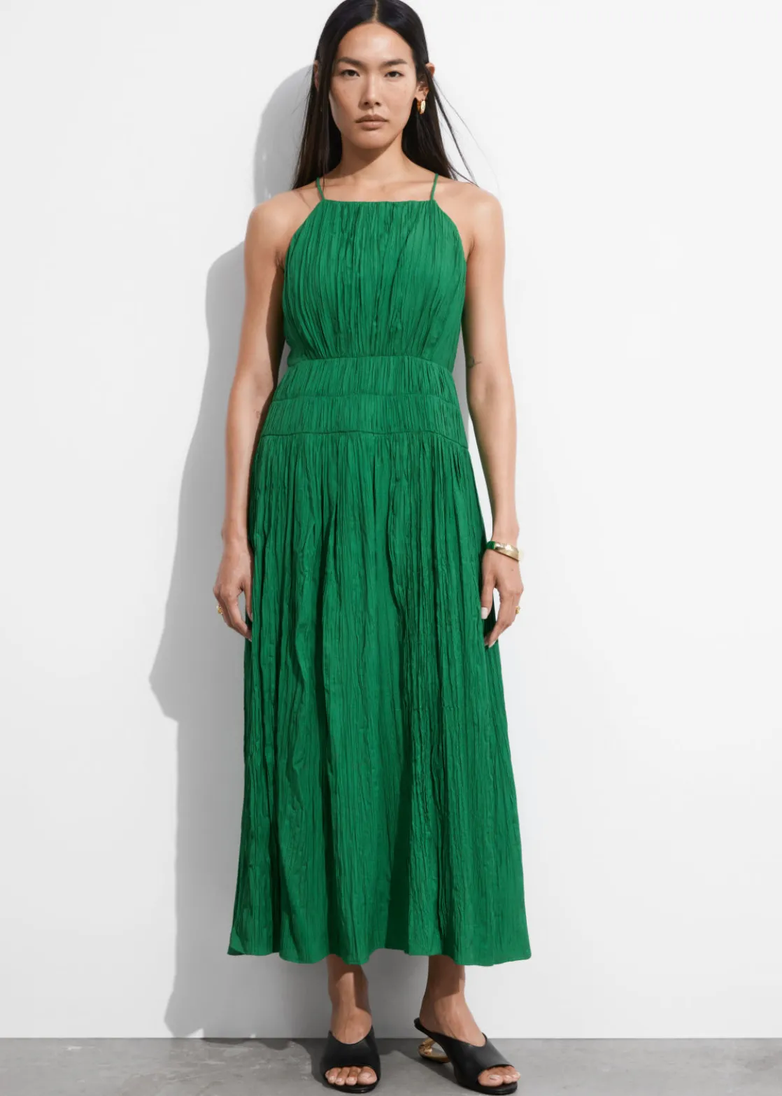 Shirred Sleeveless Midi Dress