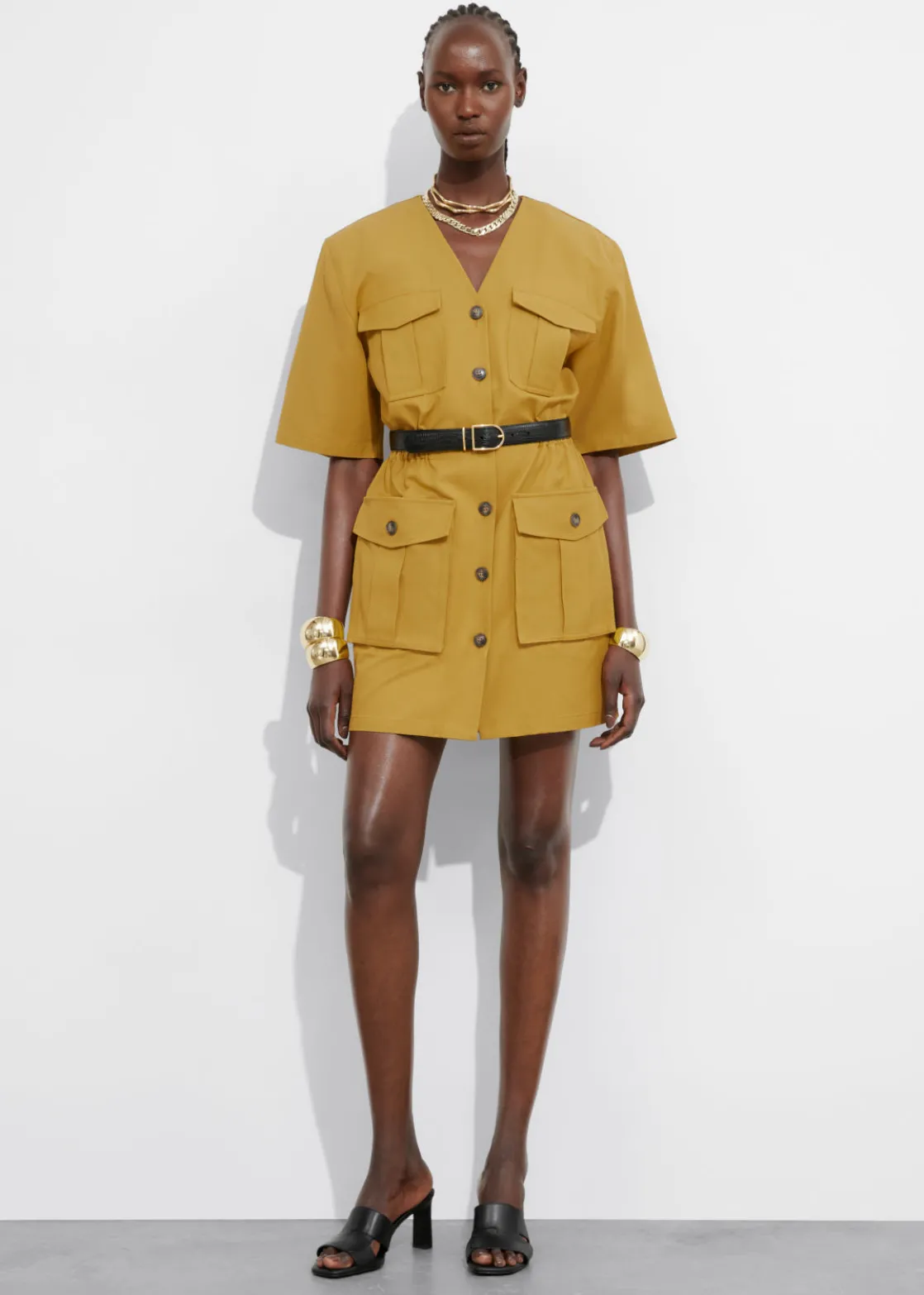 Short-Sleeve Utility Mini Dress