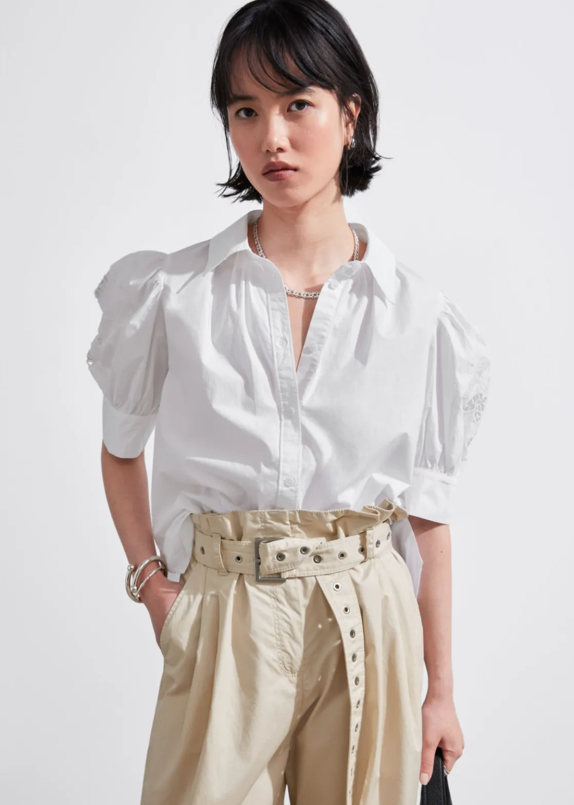 Embroidered Puff-Sleeve Blouse