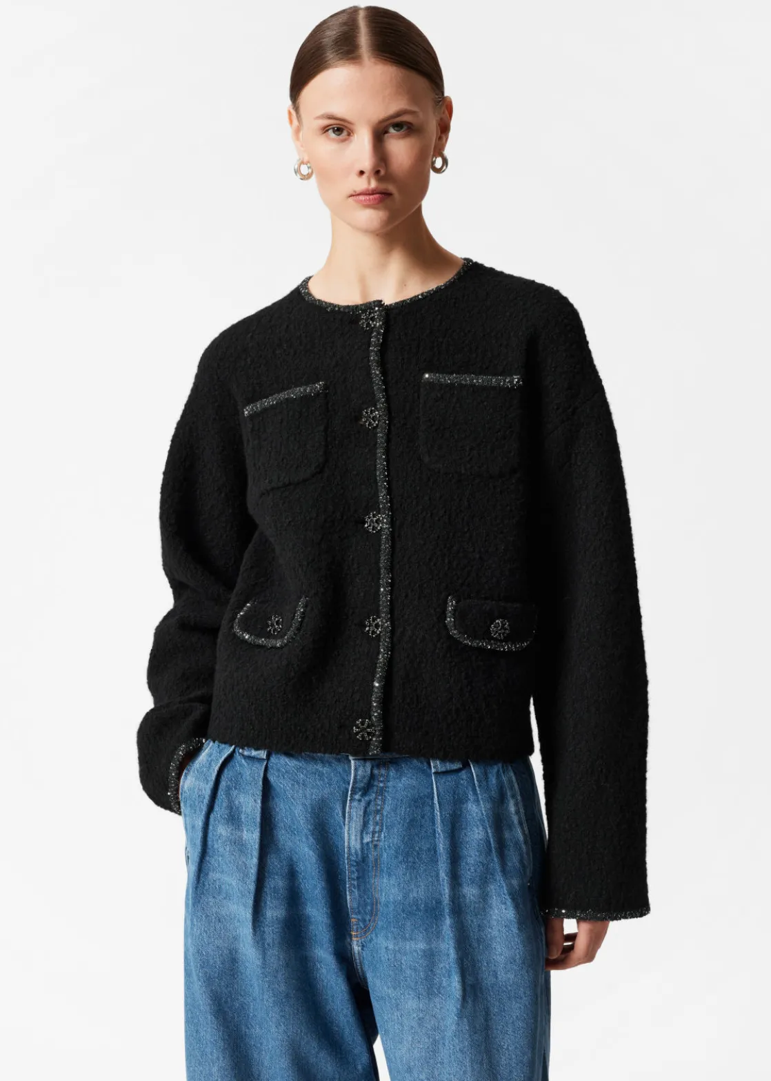 Sequin-Trimmed Cardigan