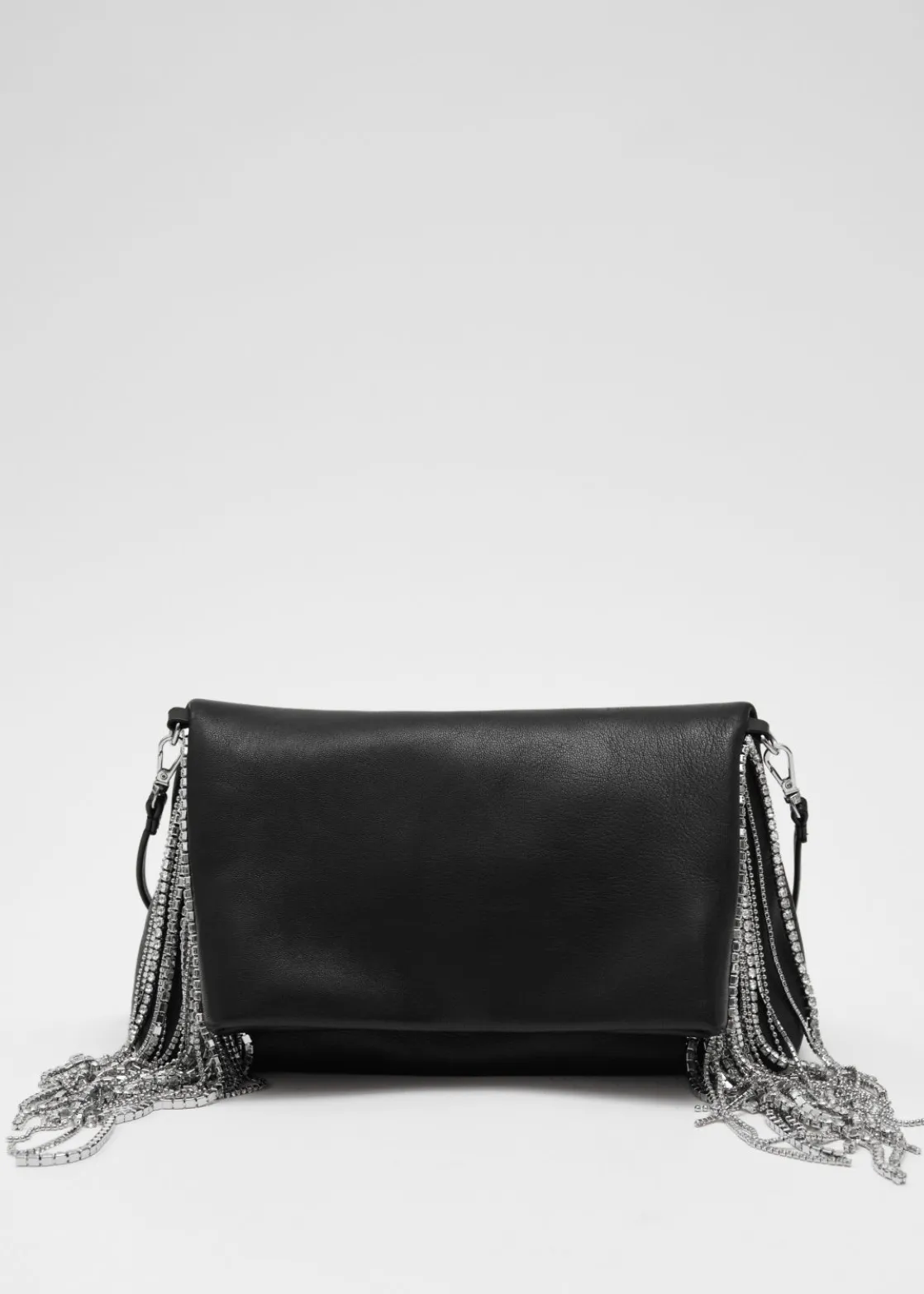 Rhinestone Fringed Leather Clutch