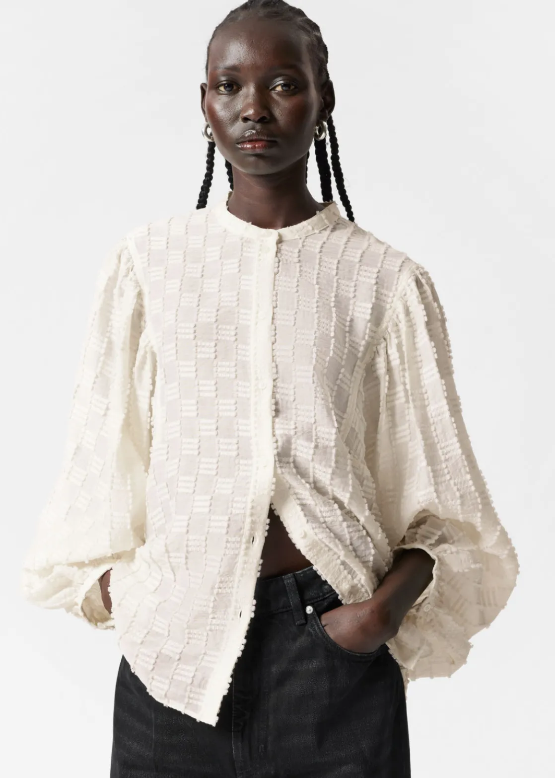 Textured Voluminous Sleeve Blouse