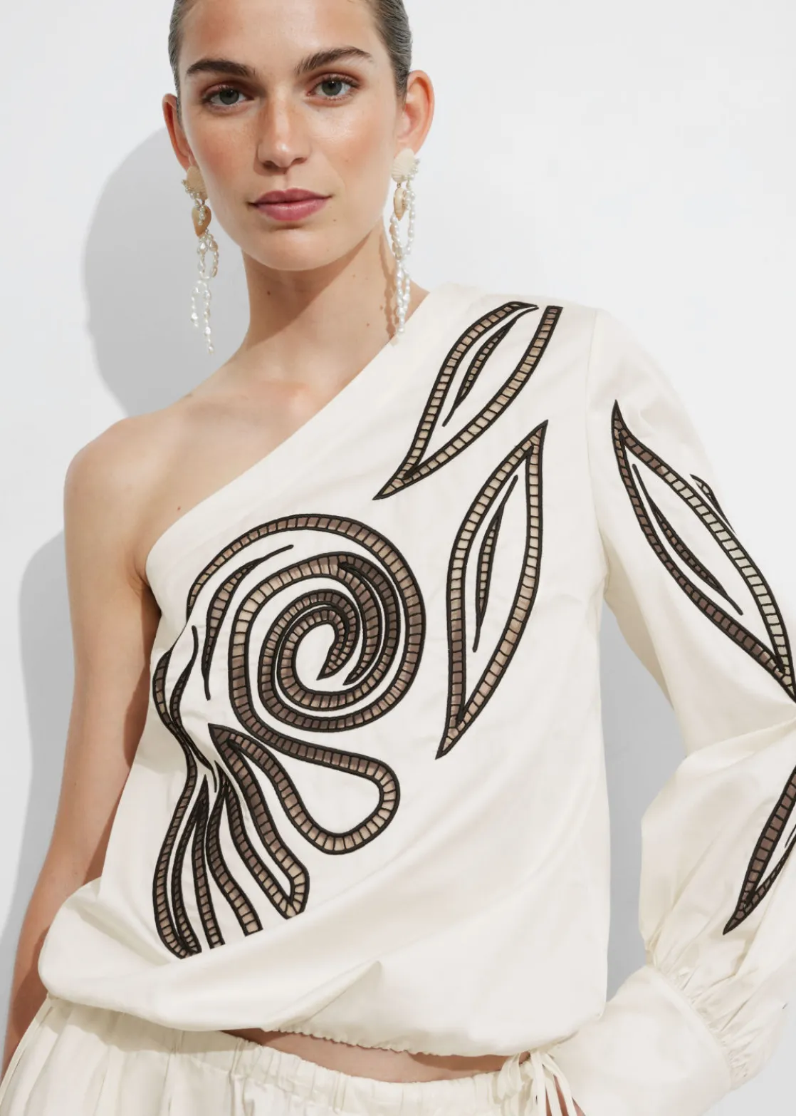 Embroidered One-Shoulder Top
