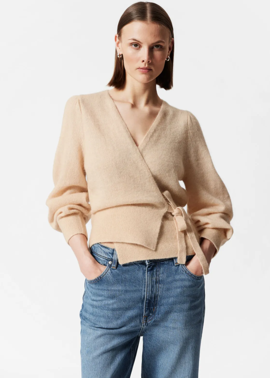 Mohair-Blend Knitted Wrap Cardigan