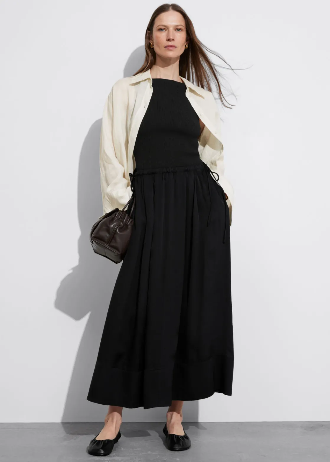 Pleated Drawstring Midi Skirt